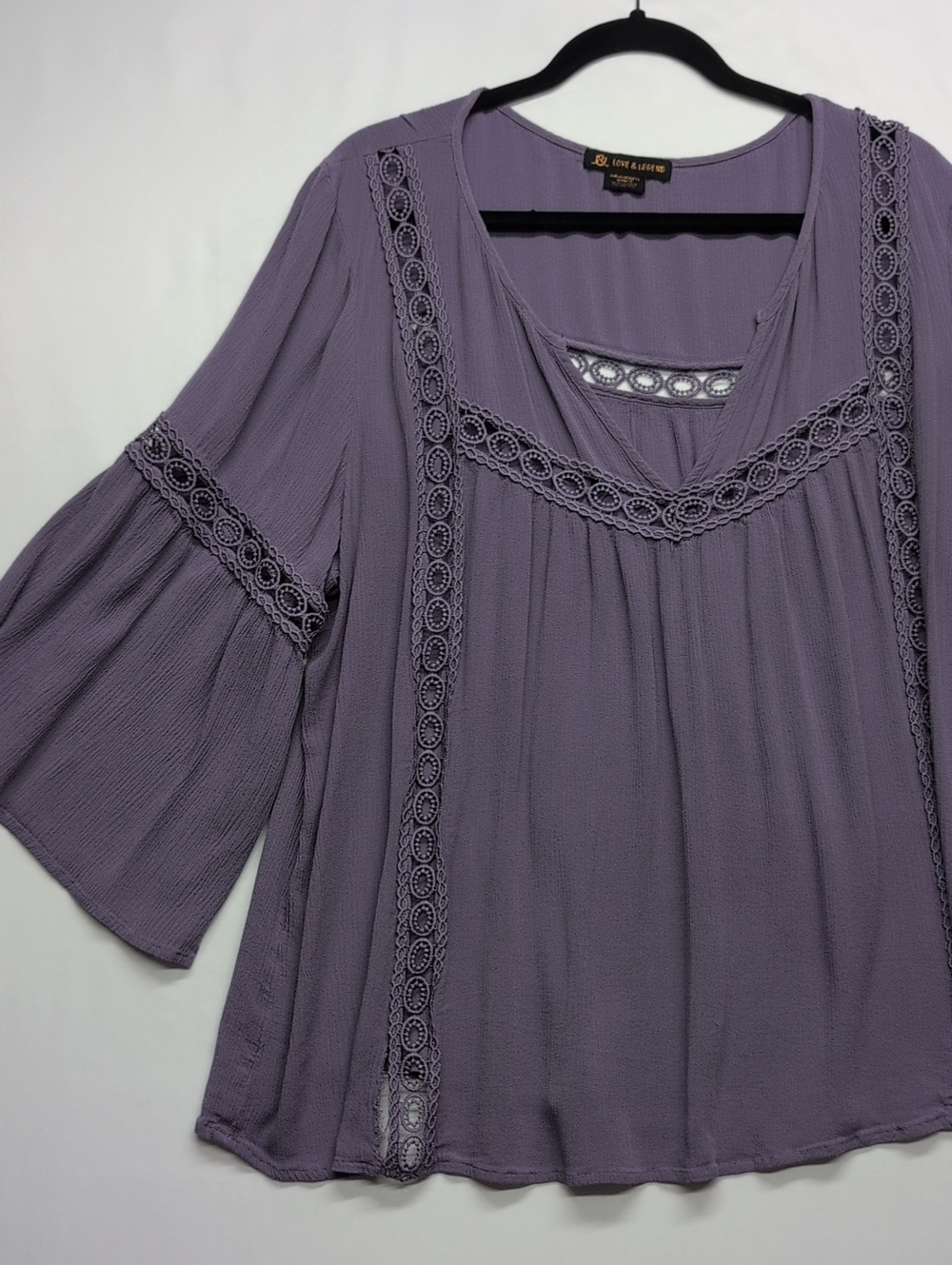 Love & Legend Lavender Crochet-Trim Peasant Blouse - Picture 2 of 6